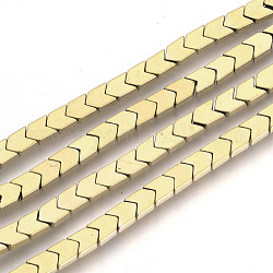 Electroplate non magnetici ematite sintetico fili di perline, Freccia / Chevron, placcato oro chiaro, 6x4x2mm, Foro: 1 mm, circa 97pcs/filo, 15.7 pollice