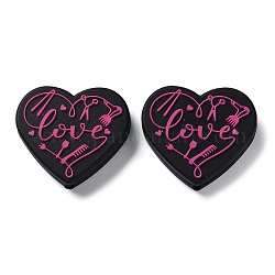Corazón de calidad alimentaria con cuentas focales de silicona con la palabra amor., para bolígrafos con cuentas, fabricación de collares de lactancia diy, de color rosa oscuro, 27x30x7mm, agujero: 3 mm