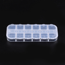 Plastic Bead Containers, Flip Top Bead Storage, Jewelry Box for Nail Art Decoration, 12 Compartments, White, 13x5x1.5cm