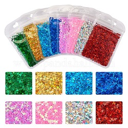 8 sacchetto di paillettes glitterate per nail art in 8 colori, decorazioni per manicure, unghie scintillanti fai-da-te, stella, colore misto, 2.5~4x2.5~4x0.1mm, 1 colore / sacchetto