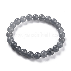 Gefärbte natürliche Jade Perlen Stretch-Armbänder, Runde, Grau, Innendurchmesser: 2-1/4 Zoll (5.7 cm), Perle: 8~8.5 mm