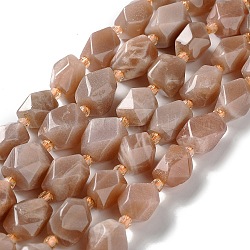 Natural melocotón piedra de luna perlas hebras, con abalorios de la semilla, facetados, rombo, 12~15x9~12x9~12mm, agujero: 1~1.2 mm, aproximamente 20~21 pcs / cadena, 15.20~15.51 pulgada (38.6~39.4 cm)