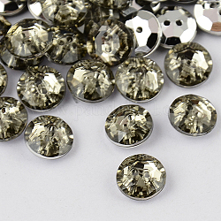 2-foro bottoni piatto tondo strass acrilico taiwan, a punta sfaccettata e argentata, grigio chiaro, 11.5x4.5mm, Foro: 1 mm