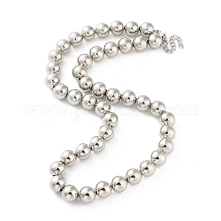 Brass Beaded Necklaces, Long-Lasting Plated, Cadmium Free & Lead Free, Platinum, 17.80 inch(452mm), Beads: 10mm