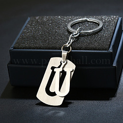 201 Schlüsselanhänger aus Edelstahl, Hundemarke Schlüsselanhänger, mit platinfarbenem Schlüsselring aus Eisen, Rechteck mit Trennbuchstaben, letter.u, 10.5 cm