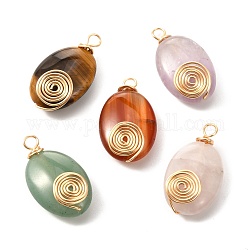 Natural Mixed Gemstone Pendants, with Brass Real 18K Gold Plated Findings, Oval, 31x18x9mm, Hole: 4x3.5mm