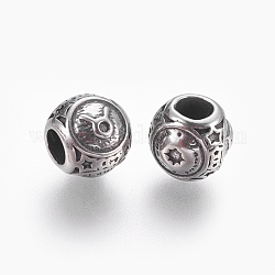 316 chirurgische europäische Perlen aus rostfreiem Stahl, Großloch perlen, Rondell, Stier, Antik Silber Farbe, 10x9 mm, Bohrung: 4 mm