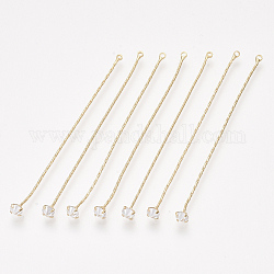 Grandi pendenti con nappina a catena in ottone coreana, con zirconi, chiaro, vero placcato oro 18k, 65mm, Foro: 1.2 mm