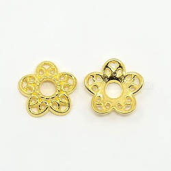 Tibetischen Stil Legierung Perlenkappen, Bleifrei und cadmium frei, golden, 10.7x11x2.5 mm, Bohrung: 3 mm