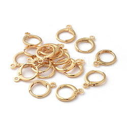 Fornituras del pendiente de aro huggie de latón, con lazo horizontal, anillo, real 18k chapado en oro, 15x11.5x2mm, agujero: 2 mm, pin: 0.8 mm