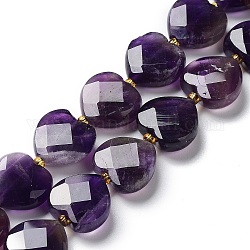 Chapelets de perles en améthyste naturelle, coeur d'amour à facettes, avec des perles de rocaille, 11~12x12x4~5mm, Trou: 0.9mm, Environ 30~32 pcs/chapelet, 15.35'' (39 cm)