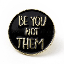Black Flat Round Enamel Pin, Gold Plated Alloy Lapel Pin Brooch for Backpack Clothes, Word, 30x1.6mm