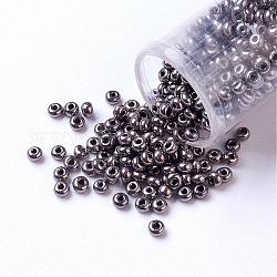 15/0 Grade A Round Glass Seed Beads, Iris Round Beads, Black Plated, 1.8~2x1~1.3mm, Hole: 0.5mm, about 8500pcs/50g