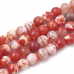 Chapelets de perles en agate craquelée naturelle teintée, ronde, rouge, 6~6.5mm, Trou: 1mm, Environ 64 pcs/chapelet, 15.1 pouce