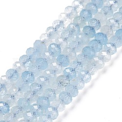 Chapelets de perles en aigue-marine naturelle, facette, rondelle, 4x3mm, Trou: 0.7mm, Environ 130 pcs/chapelet, 15.35 pouce (39 cm)