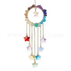 Glass Star Pendant Decorations, with Wire Wrapped Chakra Gemstone Chips, for Home Decorations, 205mm