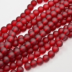 Chapelets de perles en verre transparent, mat, ronde, rouge foncé, 6mm, Trou: 1.3~1.6mm, Environ 140 pcs/chapelet, 31.4 pouce