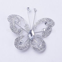 Polyester Butterfly Decoration, with Iron and Acrylic Rhinestone, WhiteSmoke, 50~56x54~56x5~7mm