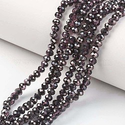 Placcare trasparente perle di vetro fili, metà nero placcato, sfaccettato, rondelle, marrone noce di cocco, 6x5mm, Foro: 1 mm, circa 85~88pcs/filo, 16.1~16.5 pollice (41~42 cm)