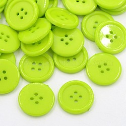 Botones de costura de acrílico, botones de plástico de la camisa de diseño de vestuario, 4 agujero, teñido, plano y redondo, verde amarillo, 20x2.5mm, agujero: 1 mm