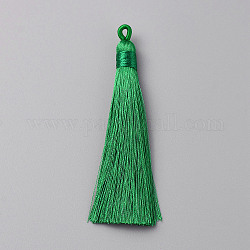 Décorations de gros pendentif pompon en polyester, lime green, 88~90x8mm, Trou: 2x3.2mm
