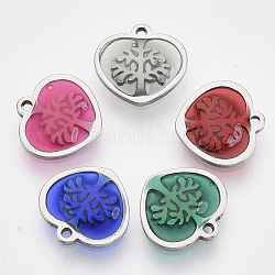 201 Stainless Steel Pendants, with Epoxy Resin, Heart with Tree of Life, Stainless Steel Color, Mixed Color, 9.5x10x1.5mm, Hole: 1mm