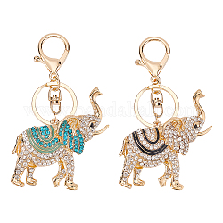 WADORN 2Pcs 2 Colors Cute Elephant Enamel Rhinestones Pendant Keychain, with Alloy Findings, for Bag Purse Car Ornament, Mixed Color, 11.2cm, 1pc/color