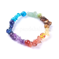 Bijoux chakra, bracelets pierres précieuses extensibles naturelles et synthétiques, chips et rond, colorées, 1-7/8 pouce (48 mm)