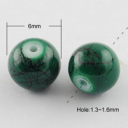 Drawbench Glass Bead Strands, Round, Green, 6mm, Hole: 1.3~1.6mm, about 133pcs/strand, 31.4inch