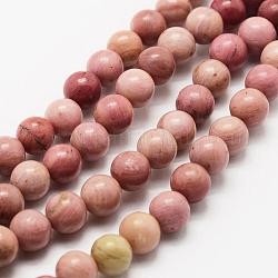 Chapelets de perles en rhodonite naturelle, ronde, 6mm, Trou: 1mm, Environ 63 pcs/chapelet, 15 pouce ~ 16 pouces (38~40.5 cm)