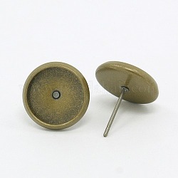 Brass Stud Earring Settings, Cadmium Free & Nickel Free & Lead Free, Antique Bronze, Tray: 10mm, 12x12x2mm, Pin: 0.7mm