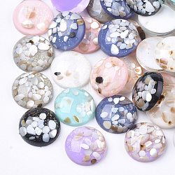 Translucent Resin Cabochons, with Shell Chips inside, Dome/Half Round, Mixed Color, 15x5.5mm