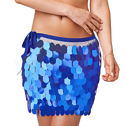 Bauchtanz-Shorts aus Polyester mit Quasten, Hüfttuch, Pailletten-Kostüm-Party-Rave-Röcke, Fransen-Hüftrock, mit Plastikfolie, Blau, 2000 mm