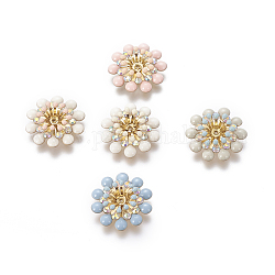 Ton or bouchons laiton de perles, avec strass et émail, fleur, couleur mixte, 20.5~21x6mm, trou: 0.8 mm, diamètre intérieur: 4 mm