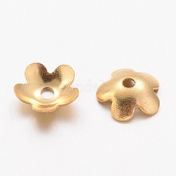 Revestimiento iónico (ip) 304 tapones de cuentas de acero inoxidable, flor, 5-pétalo, dorado, 6x1.5mm, agujero: 1 mm