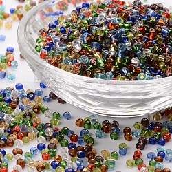8/0 perles de rocaille en verre, trou rond argenté, ronde, couleur mixte, 3mm, Trou: 1mm, environ 10000 perles / livre