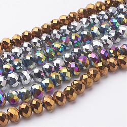 Chapelets de perles en verre électroplaqué, facette, rondelle, couleur mixte, 8x6mm, Trou: 1mm, Environ 68~70 pcs/chapelet, 15 pouce