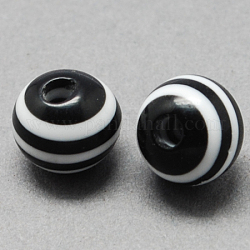 Round Striped Resin Beads, Black, 20x18mm, Hole: 3mm