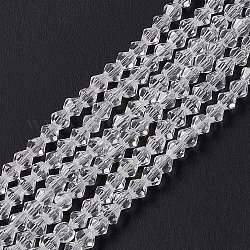 Perles en verre toupie claires, facette, 3x3~3.5mm, Trou: 0.5mm, Environ 125~130 pcs/chapelet, 15.5 pouce