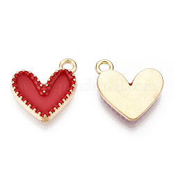 Lega di fascini dello smalto, cadmio & nichel &piombo libero, oro chiaro, fascino cuore, rosso, 14x13.5x2mm, Foro: 1.5 mm