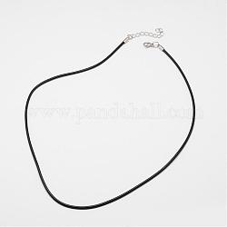 Runde Lederschnur Halsketten machen, mit 304 Edelstahl-Karabiner Schnallen und Verlängerungskette, Schwarz, 18.5 Zoll, 4 mm