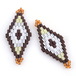 Miyuki & toho perles de rocaille japonaises, Liens faits à la main, motif de losange métier à tisser, couleur d'argent, 31~32.5x13~13.5x1.5~2mm, Trou: 1mm