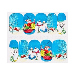 Adesivo a copertura totale per nail art della serie natalizia, involucro misto per nail art con pupazzo di neve di Babbo Natale, per le donne ragazze decorazioni per unghie invernali, cielo blu profondo, 6.2x5.4cm