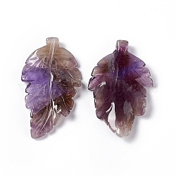 Natural Amethyst Pendants, Leaf Charms, 41.5x25~26x5mm, Hole: 0.8mm