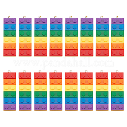 Dicosmetic 20pcs 2 colores colgantes de acrílico opaco del arco iris, con lazo de hierro platino, encantos de bloque de construcción de rectángulo largo, colorido, 51.5x16x8mm, agujero: 2 mm, 10 piezas / color