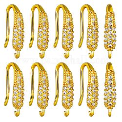 10 Paar Messing-Ohrringhaken mit Mikropavé und klarem Zirkonia, Ohrhaken, mit Schlaufen, Blatt, golden, 17.5x4 mm, Bohrung: 1 mm, Stift: 1 mm