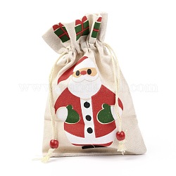 Сумка из хлопчатобумажной ткани с рождественской тематикой, шнурок сумки, для рождественской вечеринки закуски подарочные украшения, Санта-Клаус фон, 22x15 см