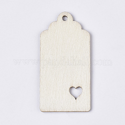 Unfinished Wooden Embellishments, Wooden Big Pendants, Blank Wooden Hanging Ornament, Rectangle with Heart, PapayaWhip, 80x40x2.5mm