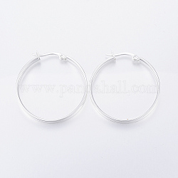 304 Stainless Steel Hoop Earrings, Hypoallergenic Earrings, Silver, 42x40x4mm, Pin: 1x0.8mm