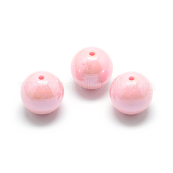Pearlized Style Acrylic Beads, Round, Pink, 10mm, Hole: 2mm, about 920pcs/500g